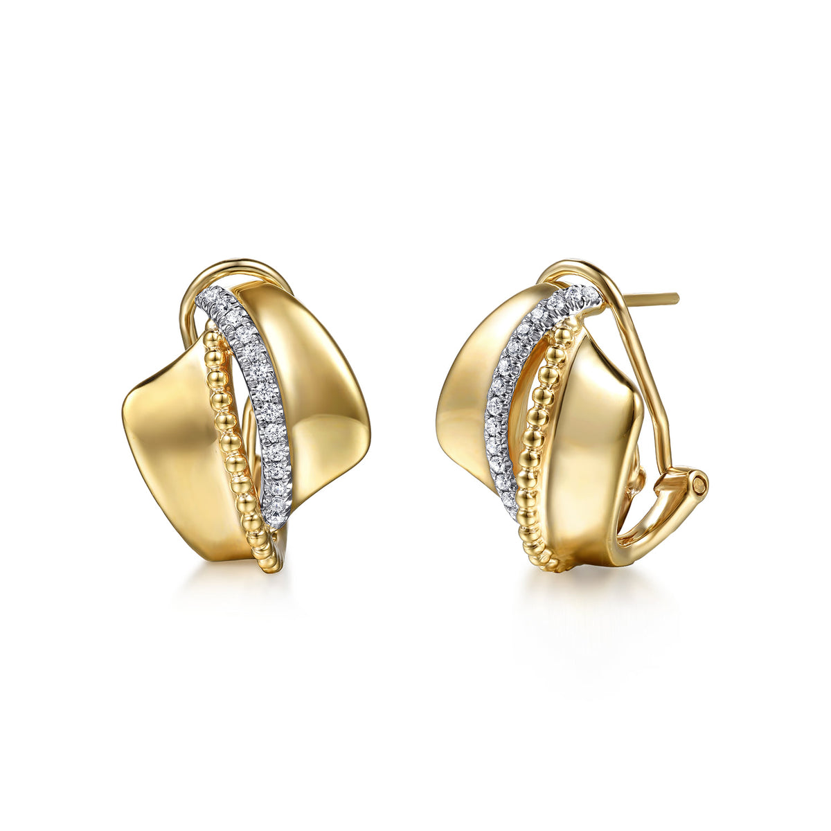 14K Yellow Gold Bujukan and Diamond Intricate Hoop Earrings — Gabriel & Co. EG15530Y45JJ