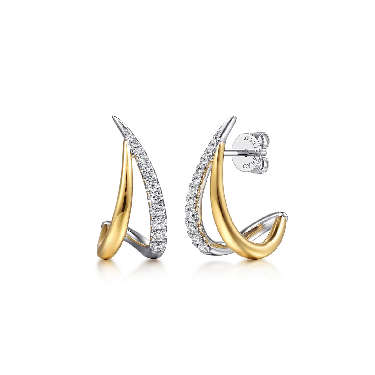 14K White & Yellow Gold Diamond Spike J Hoop Earrings — Gabriel & Co. EG15543M45JJ