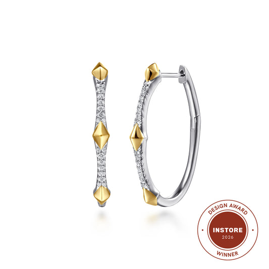14K White & Yellow Gold Diamond Rhombus Intricate Hoop Earrings — Gabriel & Co. EG15548M45JJ