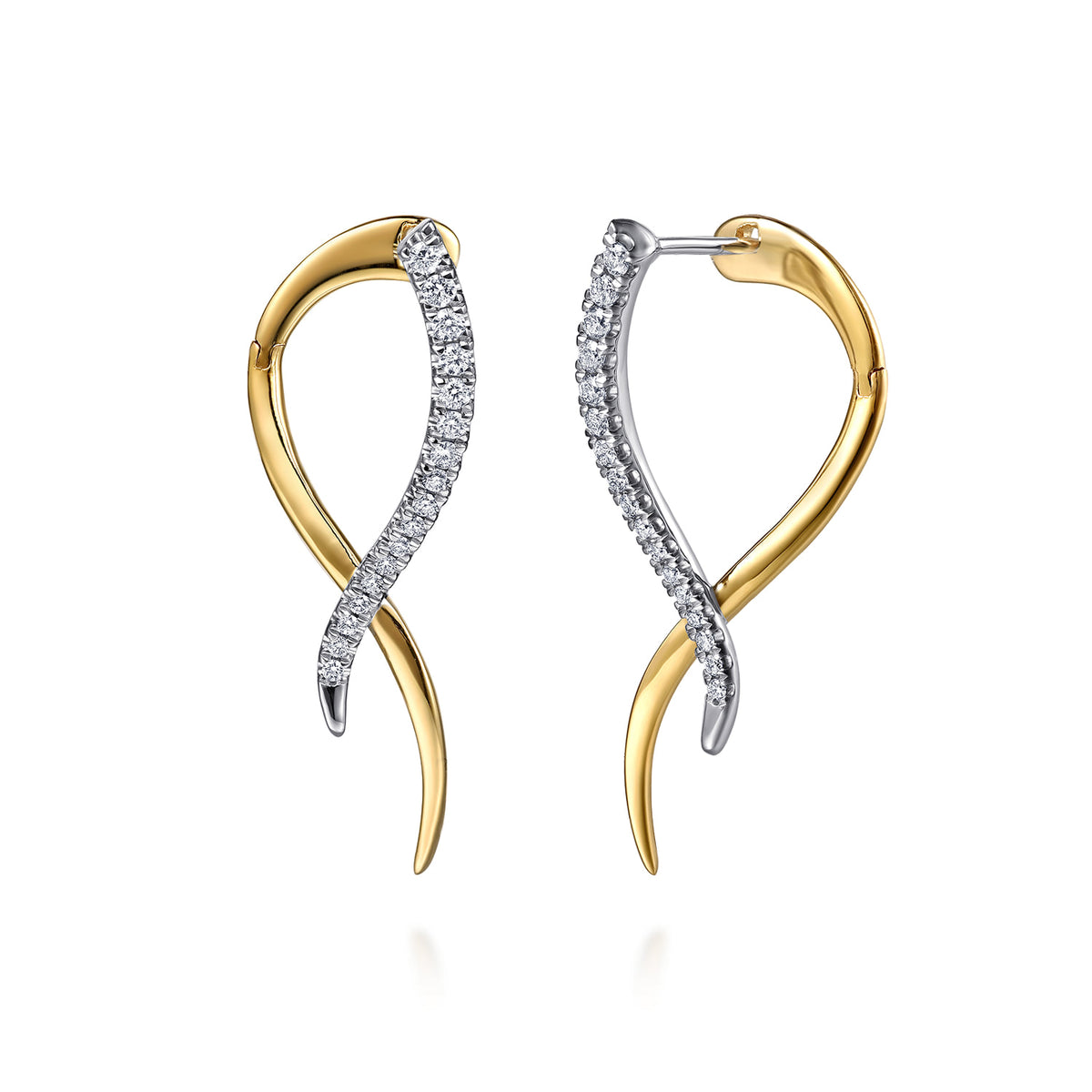 14K White & Yellow Gold Diamond Spike Bypass Hoop Earrings — Gabriel & Co. EG15550M45JJ