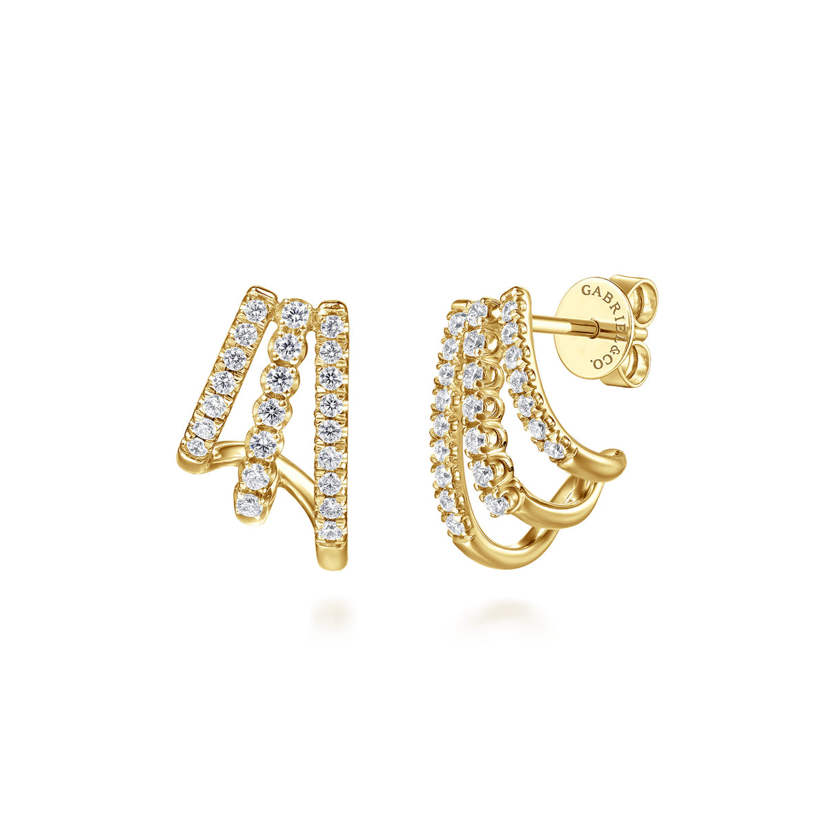 14K Yellow Gold Diamond Stacked J Hoop Earrings — Gabriel & Co. EG15555Y45JJ