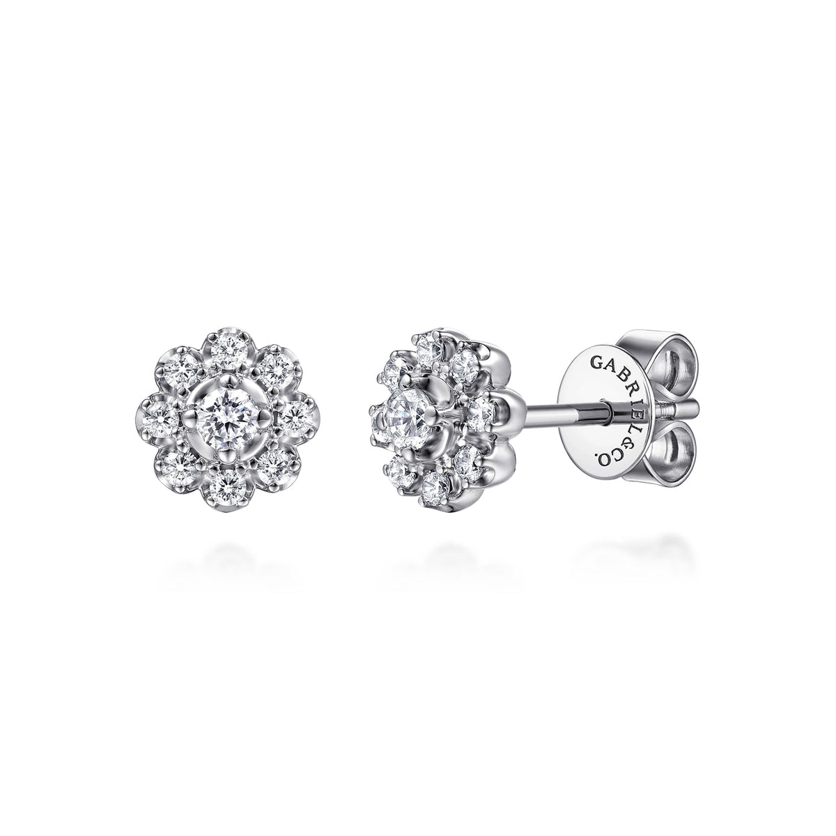 14K White Gold Diamond Floral Stud Earrings — Gabriel & Co. EG15567W45JJ