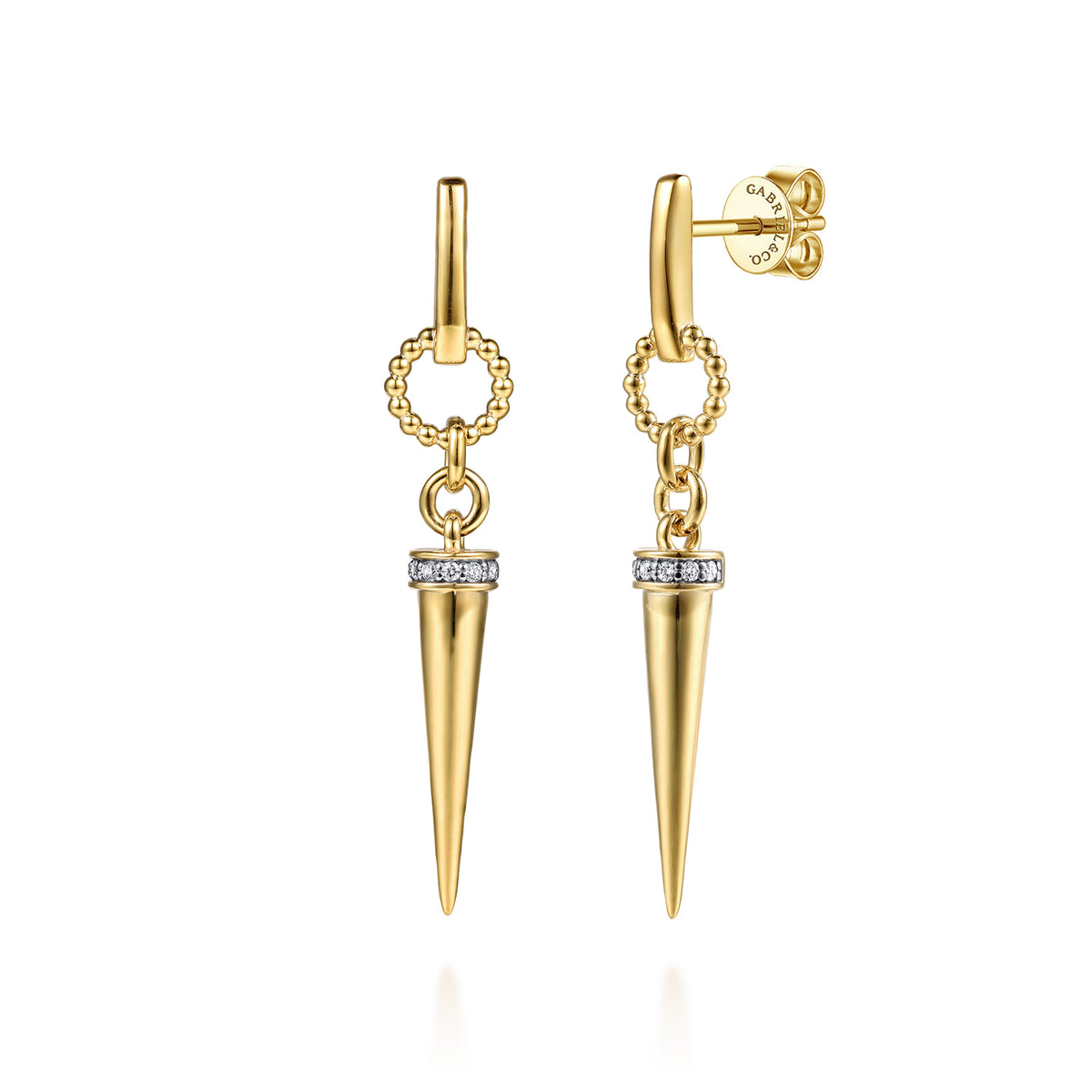 14K Yellow Gold Bujukan Link and Diamond Bullet Stud Drop Earrings — Gabriel & Co. EG15591Y45JJ