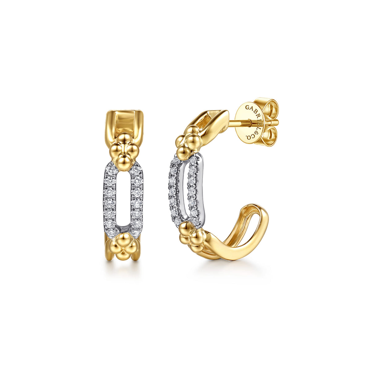14K White & Yellow Gold Bujukan and Diamond Link  Intricate Hoop Earrings — Gabriel & Co. EG15597M45JJ