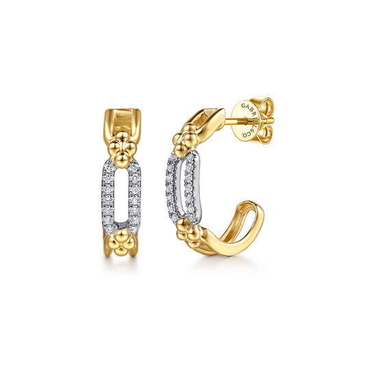 14K White & Yellow Gold Bujukan and Diamond Link  Intricate Hoop Earrings — Gabriel & Co. EG15597M45JJ