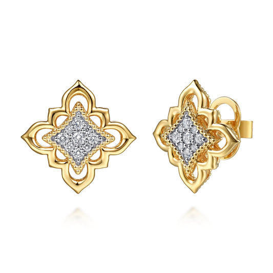 18K Yellow Gold Bujukan and Diamond Floral Stud Earrings — Gabriel & Co. EG15600Y84JJ