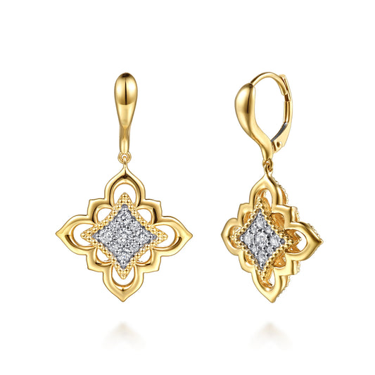 18K Yellow Gold Bujukan and Diamond Floral Leverback Drop Earrings — Gabriel & Co. EG15601Y84JJ