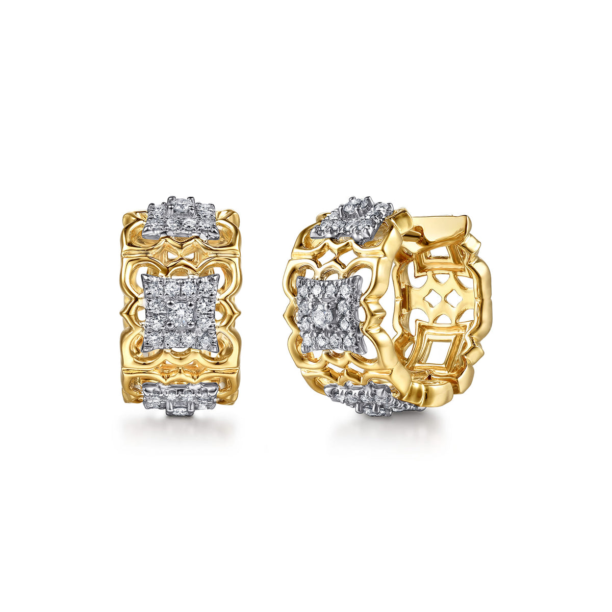 18K White & Yellow Gold Diamond Floral Huggie Earrings — Gabriel & Co. EG15602M84JJ