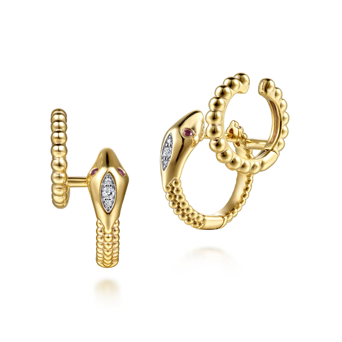 14K Yellow Gold Bujukan Diamond and Ruby Snake Stuggies Earrings — Gabriel & Co. EG15604Y45RA