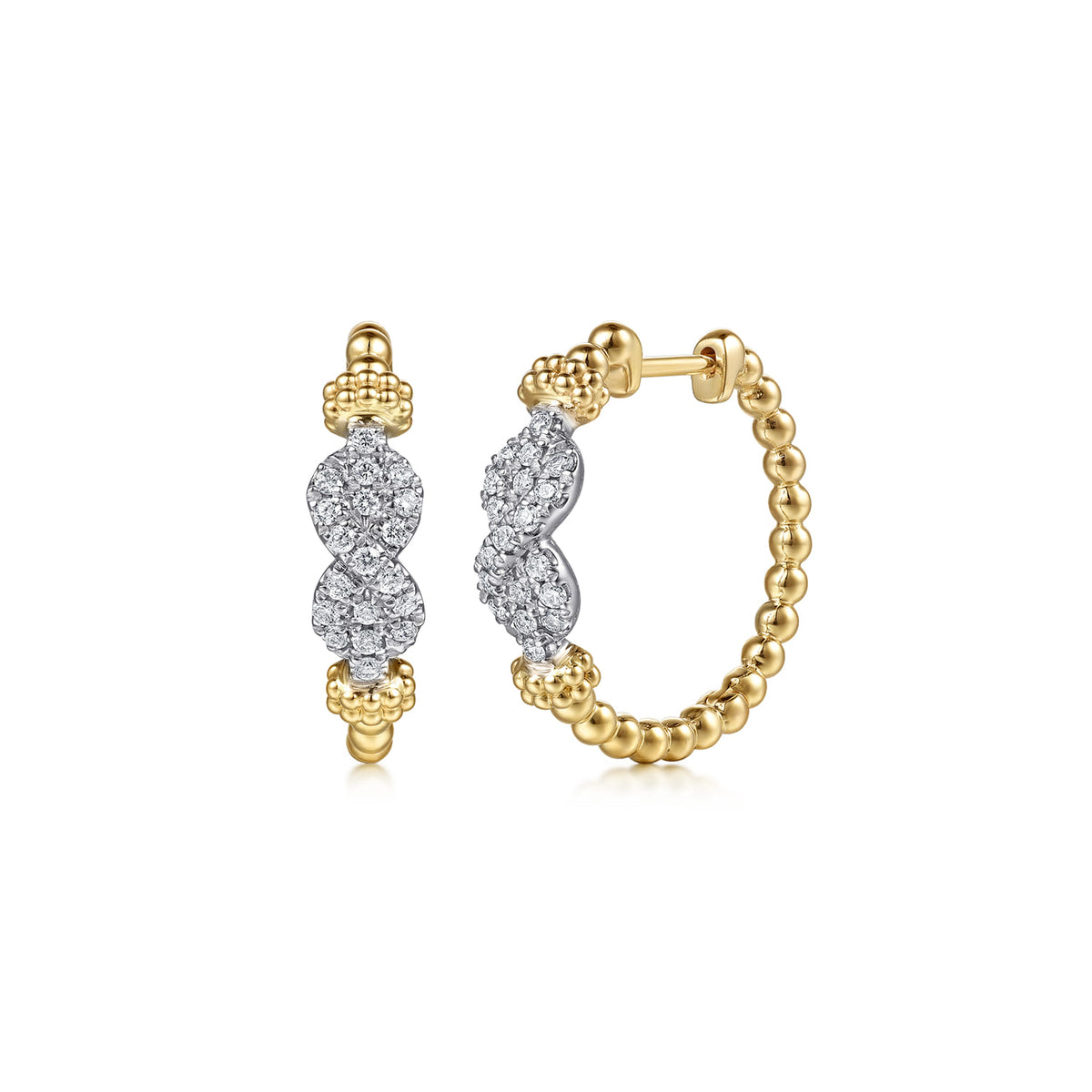 14K White and Yellow Gold Bujukan Diamond Infinity Intricate Hoop Earrings — Gabriel & Co. EG15612M45JJ