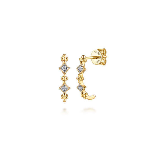 14K Yellow Gold Bujukan Clover and Diamond J Hoop Earrings — Gabriel & Co. EG15626Y45JJ
