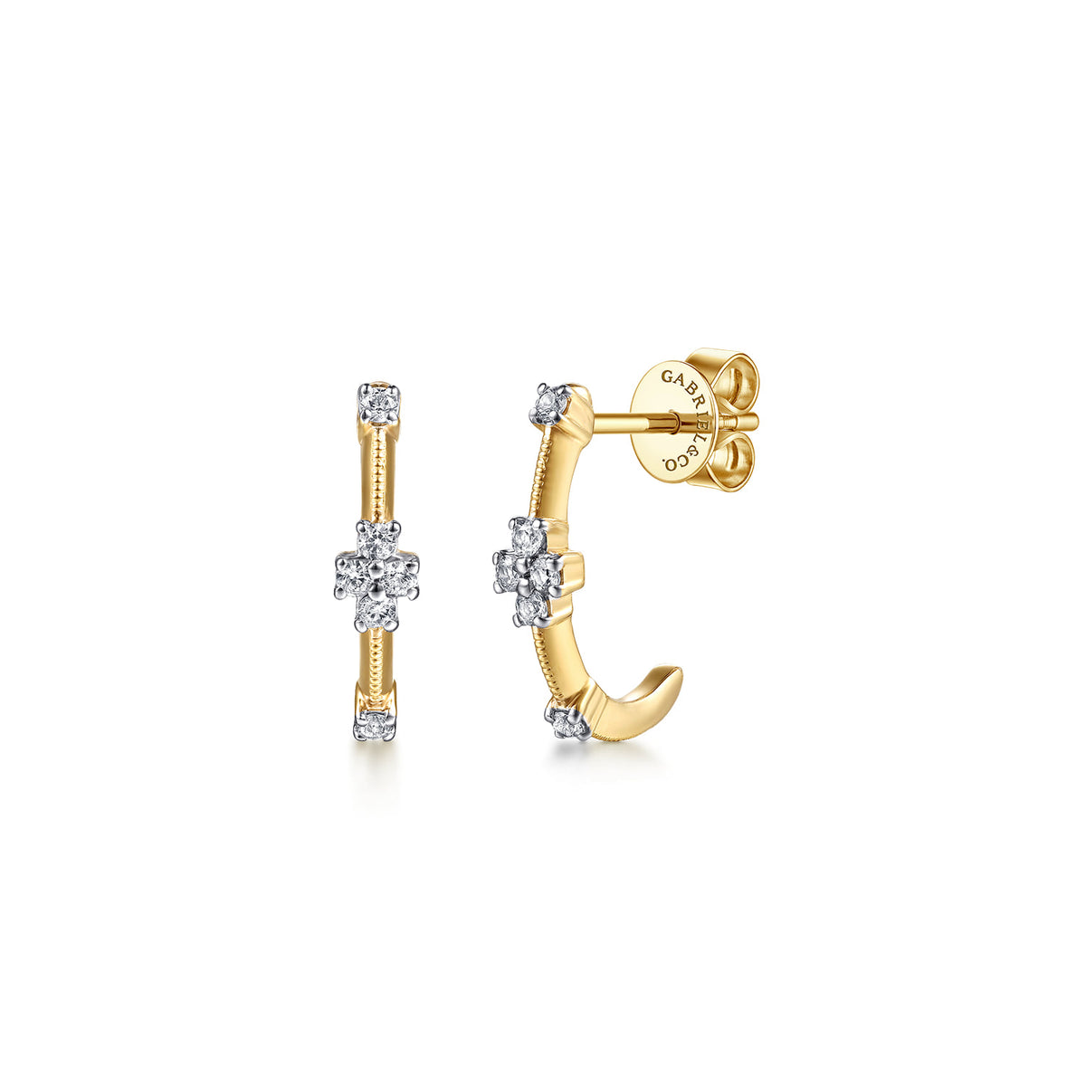 14K Yellow Gold White Sapphire J Hoop Earrings — Gabriel & Co. EG15629Y4JWS