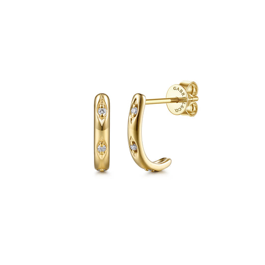 14K Yellow Gold Diamond  Marquise J Hoop Earrings — Gabriel & Co. EG15630Y45JJ