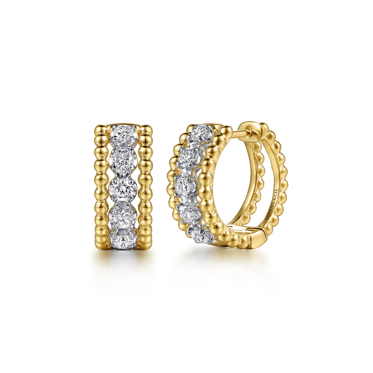 14K White&Yellow Gold Bujukan Diamond Pave Huggie Earrings — Gabriel & Co. EG15658M45JJ