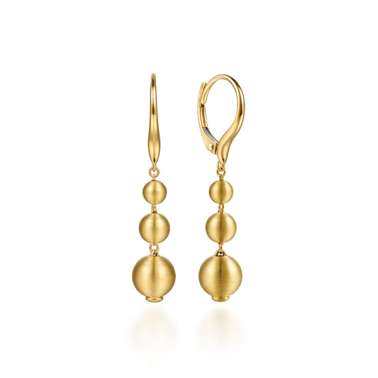 14K Yellow Gold Graduating Bujukan Beads Leverback Drop Earrings — Gabriel & Co. EG15663Y4JJJ