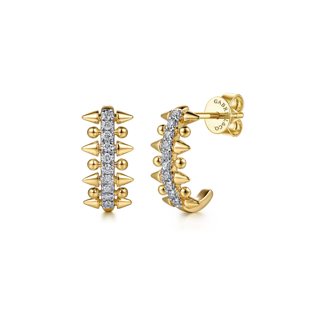 14K Yellow Gold Bujukan Diamond Spike J Hoop Earrings — Gabriel & Co. EG15667Y45JJ