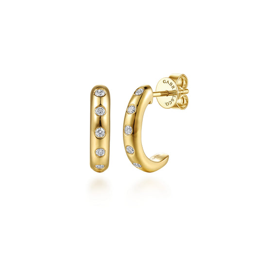 14K White & Yellow Gold Diamond Flush Set  J Hoop Earrings — Gabriel & Co. EG15672Y45JJ