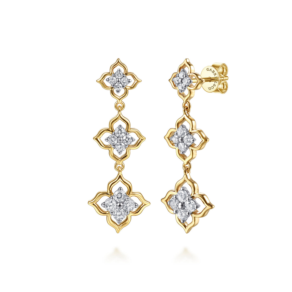 14K White&Yellow Gold Graduating Diamond Flower Stud Drop Earrings — Gabriel & Co. EG15673M45JJ