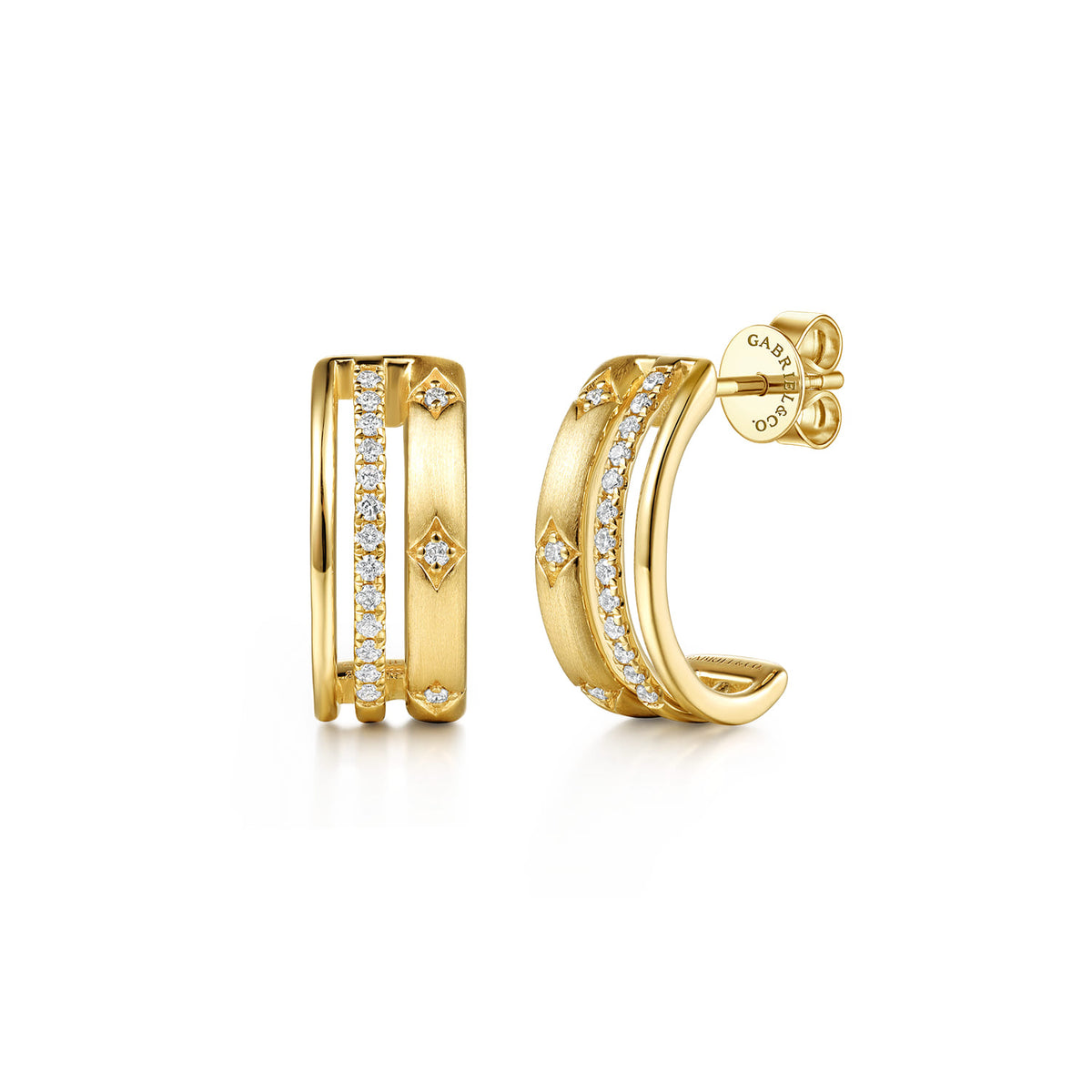 14K Yellow Gold Diamond Multi Row Huggie Earrings — Gabriel & Co. EG15674Y45JJ
