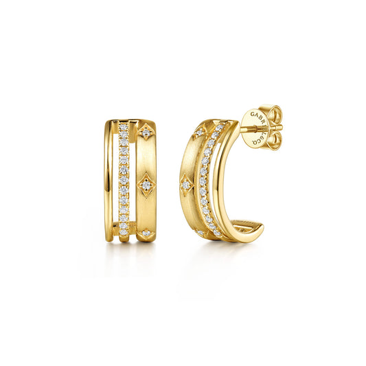 14K Yellow Gold Diamond Multi Row Huggie Earrings — Gabriel & Co. EG15674Y45JJ