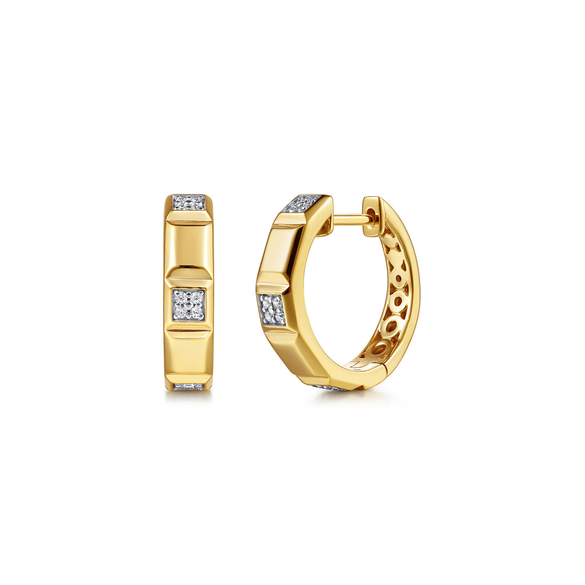 14K Yellow Gold Diamond and Half Cube Huggie Earrings — Gabriel & Co. EG15675Y45JJ
