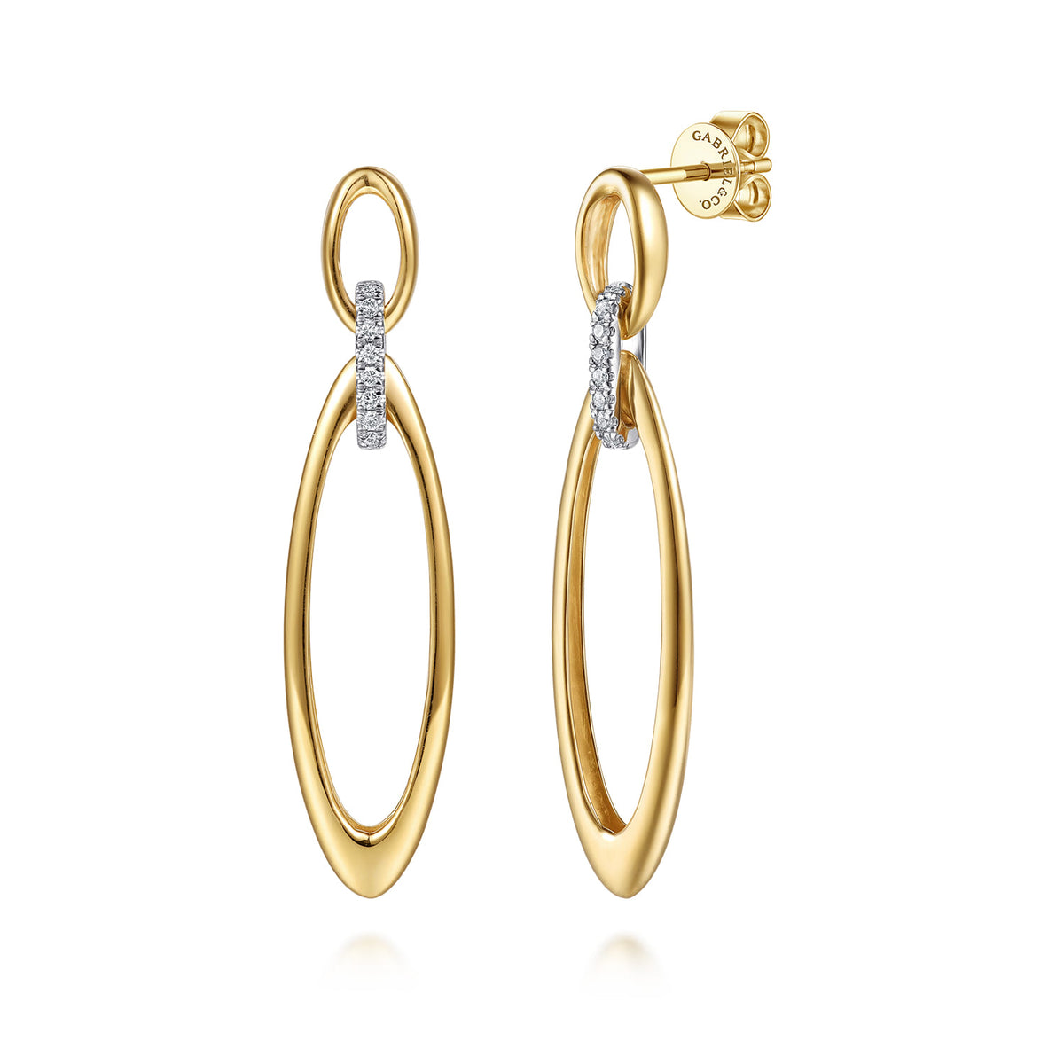 14K White & Yellow Gold Diamond Oval Link Stud Drop Earrings — Gabriel & Co. EG15676M45JJ