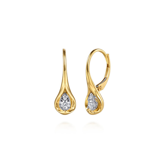 14K White & Yellow Gold Diamond  Pear Leverback Earrings — Gabriel & Co. EG15678M45JJ