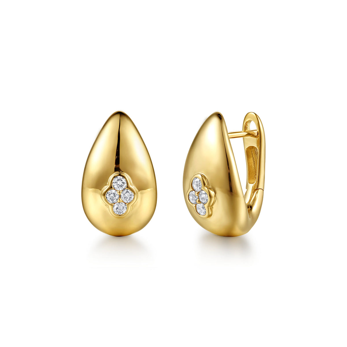 14K Yellow Gold Diamond Clover Huggie Earrings — Gabriel & Co. EG15681Y45JJ