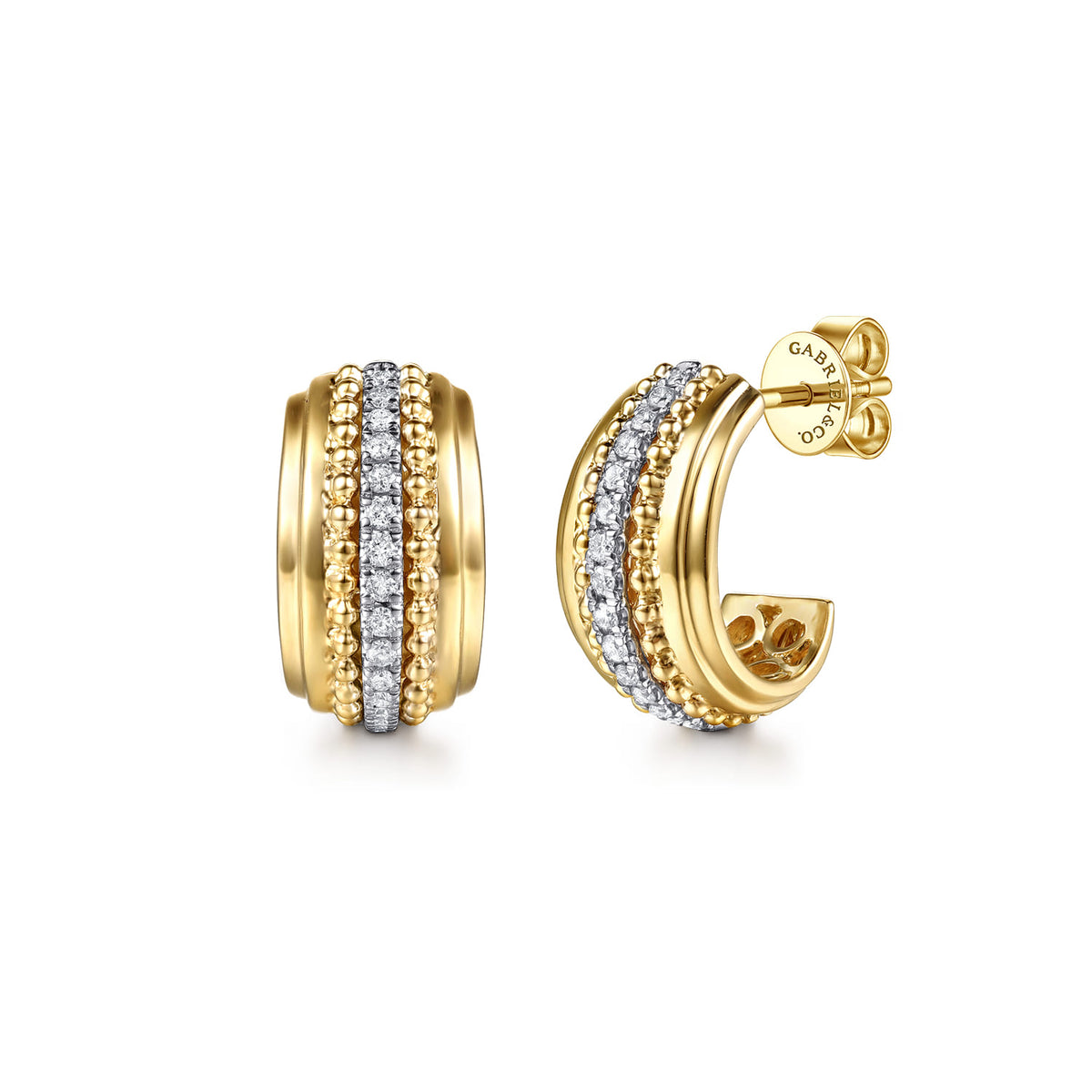 14K White & Yellow Gold Bujukan Diamond J Hoop Earrings — Gabriel & Co. EG15682M45JJ