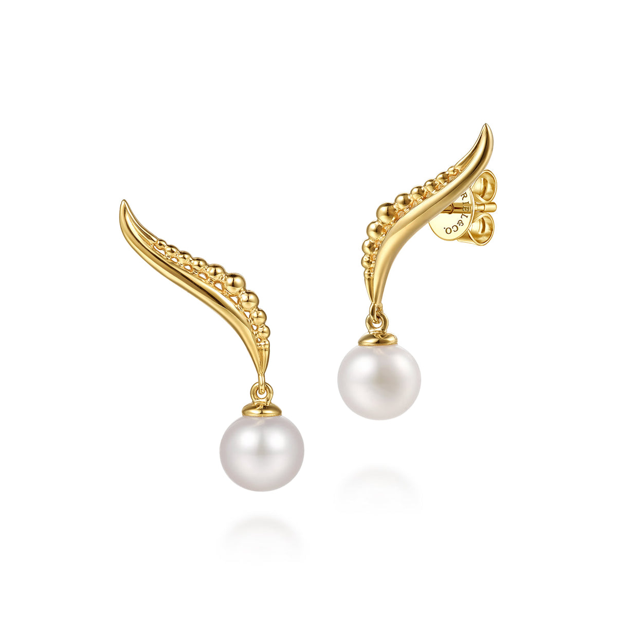 14K Yellow Gold Graduating Bujukan Pearl Stud Drop Earrings — Gabriel & Co. EG15686Y4JPL