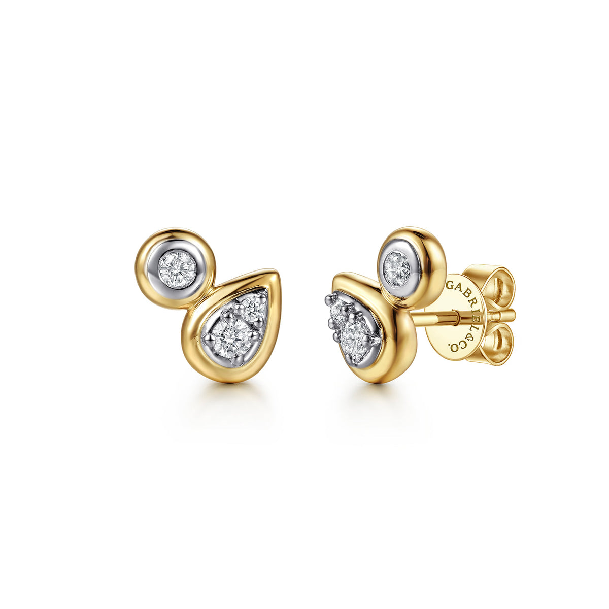 14K White&Yellow Gold Diamond Pear and Round Stud Earrings — Gabriel & Co. EG15700M45JJ