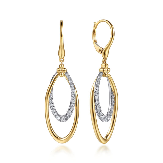 14K White&Yellow Gold Bujukan Clover and Graduating Diamond Drop Earrings — Gabriel & Co. EG15702M45JJ