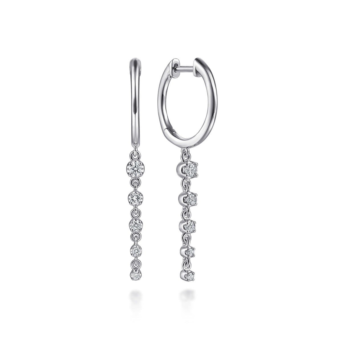 14K White Gold Graduating Diamond Prong Set Huggie Drop Earrings — Gabriel & Co. EG15705W45JJ