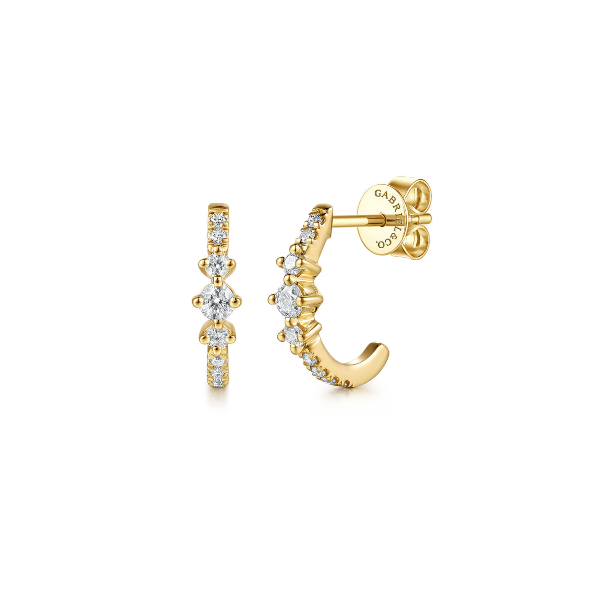 14K Yellow Gold Graduating Diamond Huggie Earrings — Gabriel & Co. EG15706Y45JJ