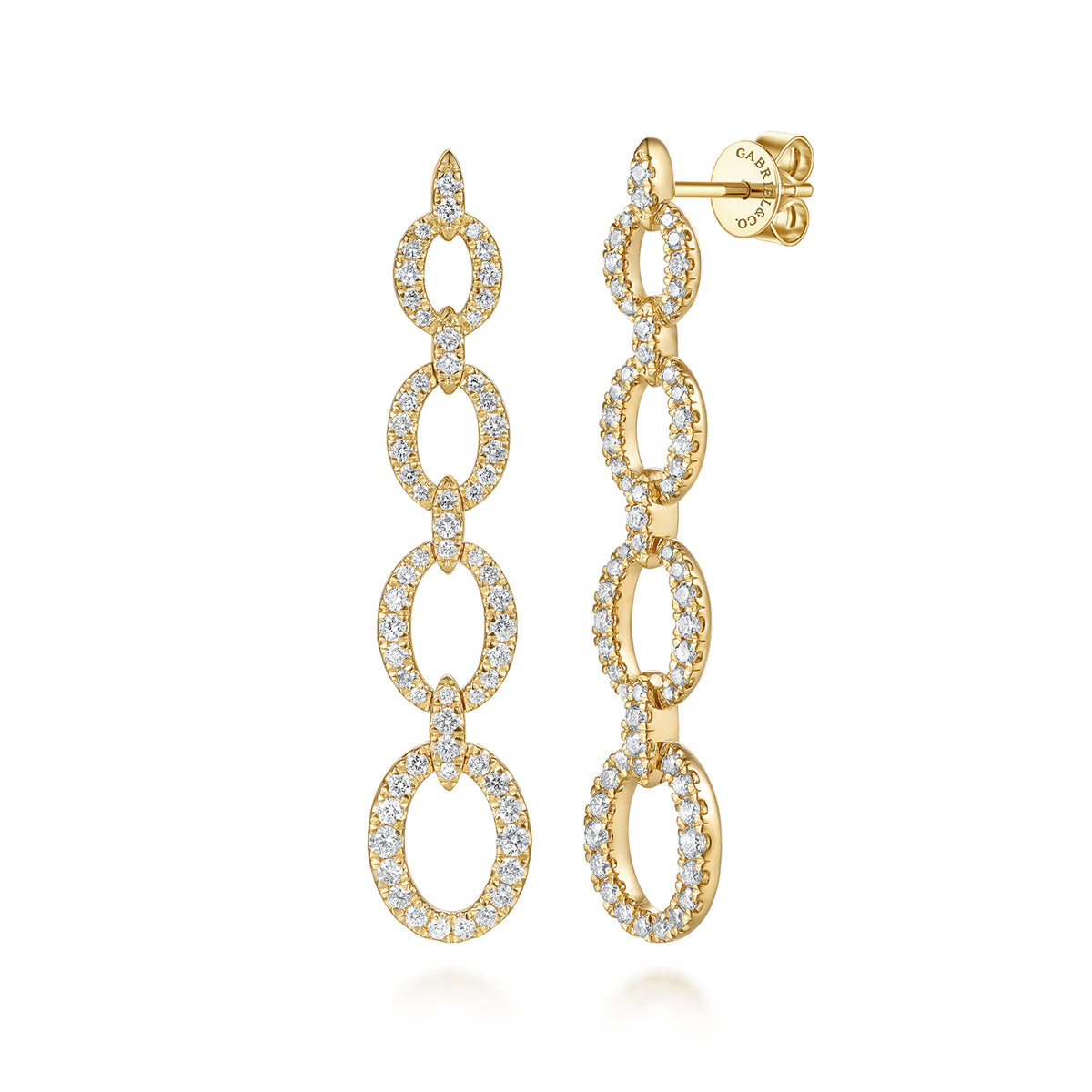 14K Yellow Gold Graduating Diamond Oval Link Stud Drop Earrings — Gabriel & Co. EG15709Y45JJ