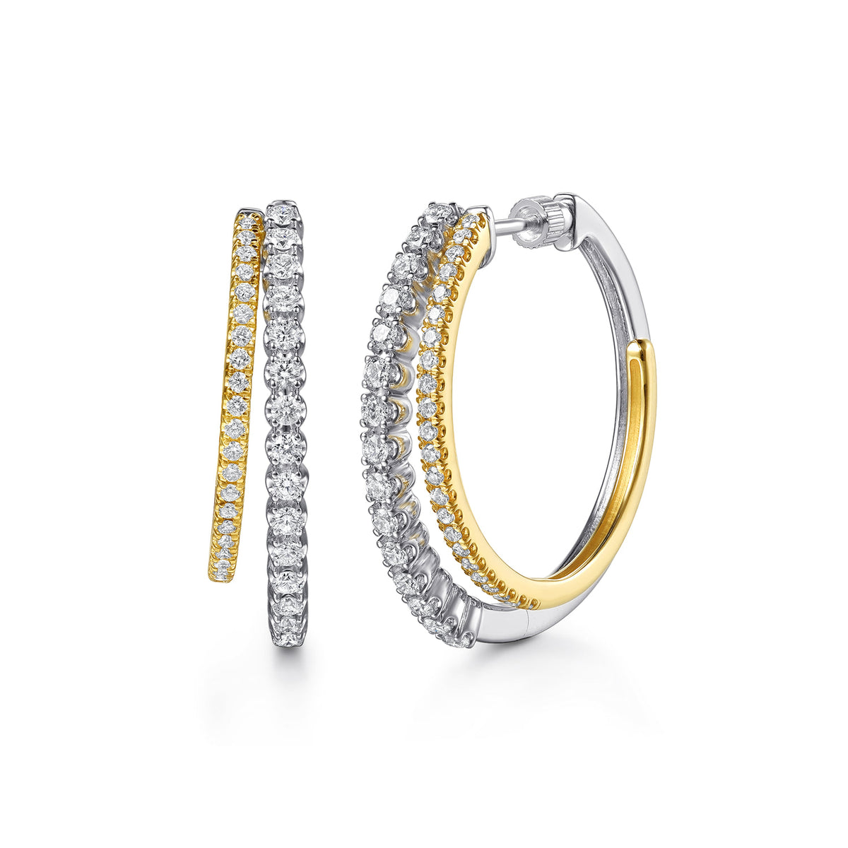 14K White&Yellow Gold Diamond Intricate Hoop Earrings — Gabriel & Co. EG15710M45JJ
