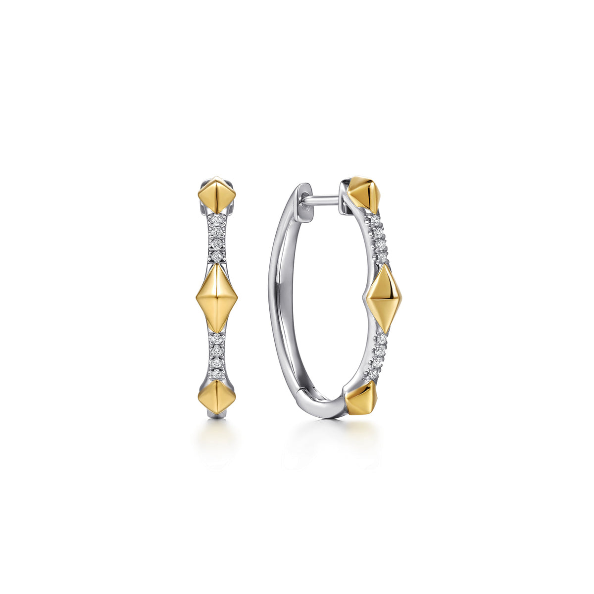 14K White&Yellow Gold Diamond Rhombus Shape Classic Hoop Earrings — Gabriel & Co. EG15714M45JJ