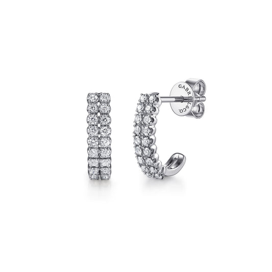 14K White Gold Double Row Diamond J Hoop Earrings — Gabriel & Co. EG15725W45JJ