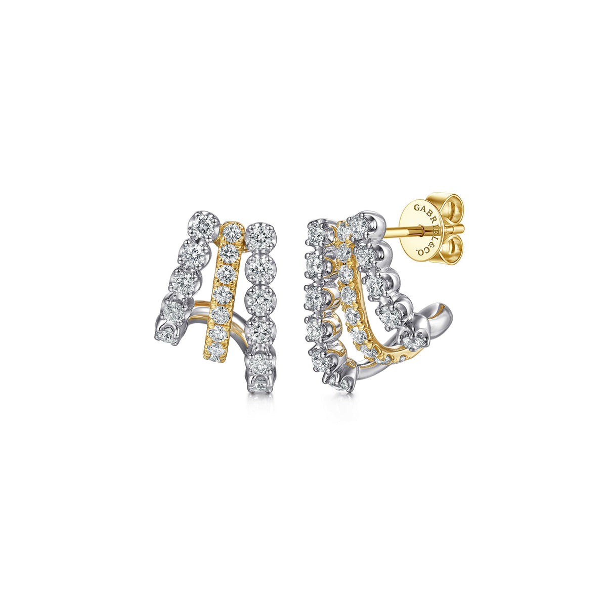 14K White&Yellow Gold Multi Row Diamond J Hoop Earrings — Gabriel & Co. EG15727M45JJ