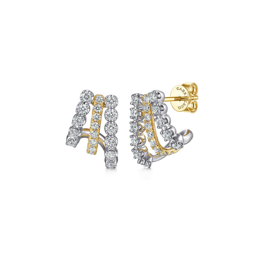 14K White&Yellow Gold Multi Row Diamond J Hoop Earrings — Gabriel & Co. EG15727M45JJ