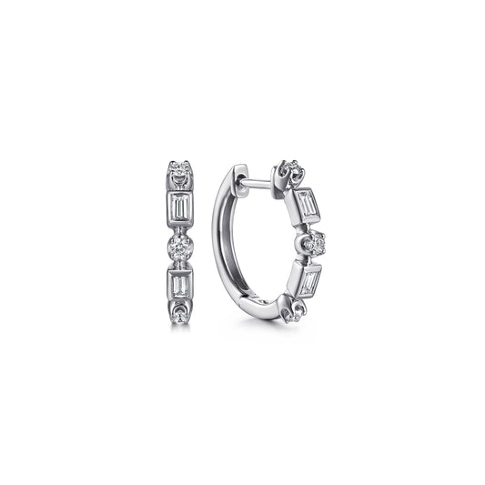 14K White Gold Diamond Baguette Huggie Earrings — Gabriel & Co. EG15732W44JJ