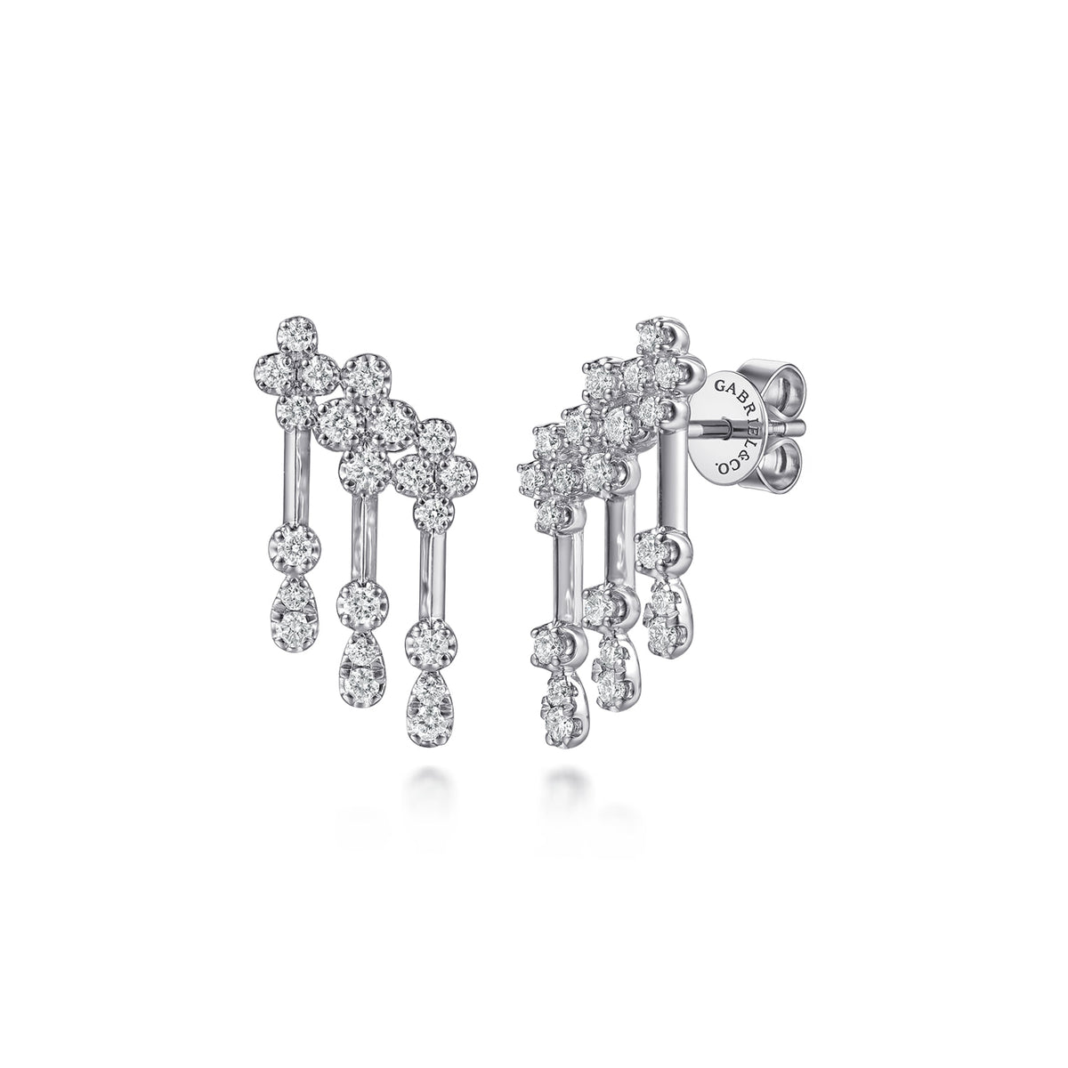 14K White Gold Diamond Clover and  Pear Stud Drop Earrings — Gabriel & Co. EG15733W45JJ