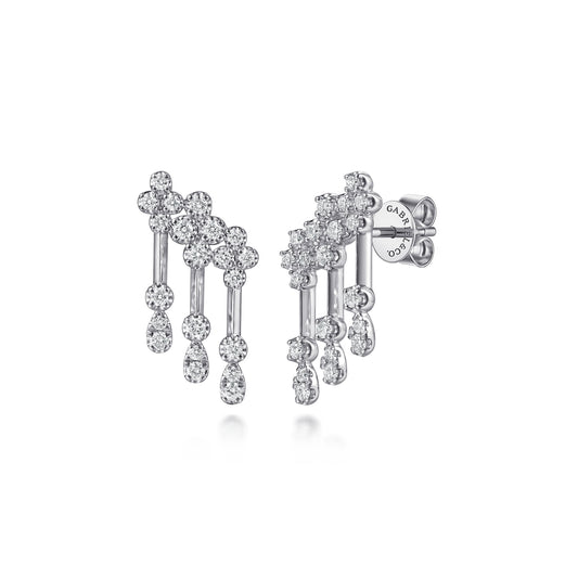 14K White Gold Diamond Clover and  Pear Stud Drop Earrings — Gabriel & Co. EG15733W45JJ