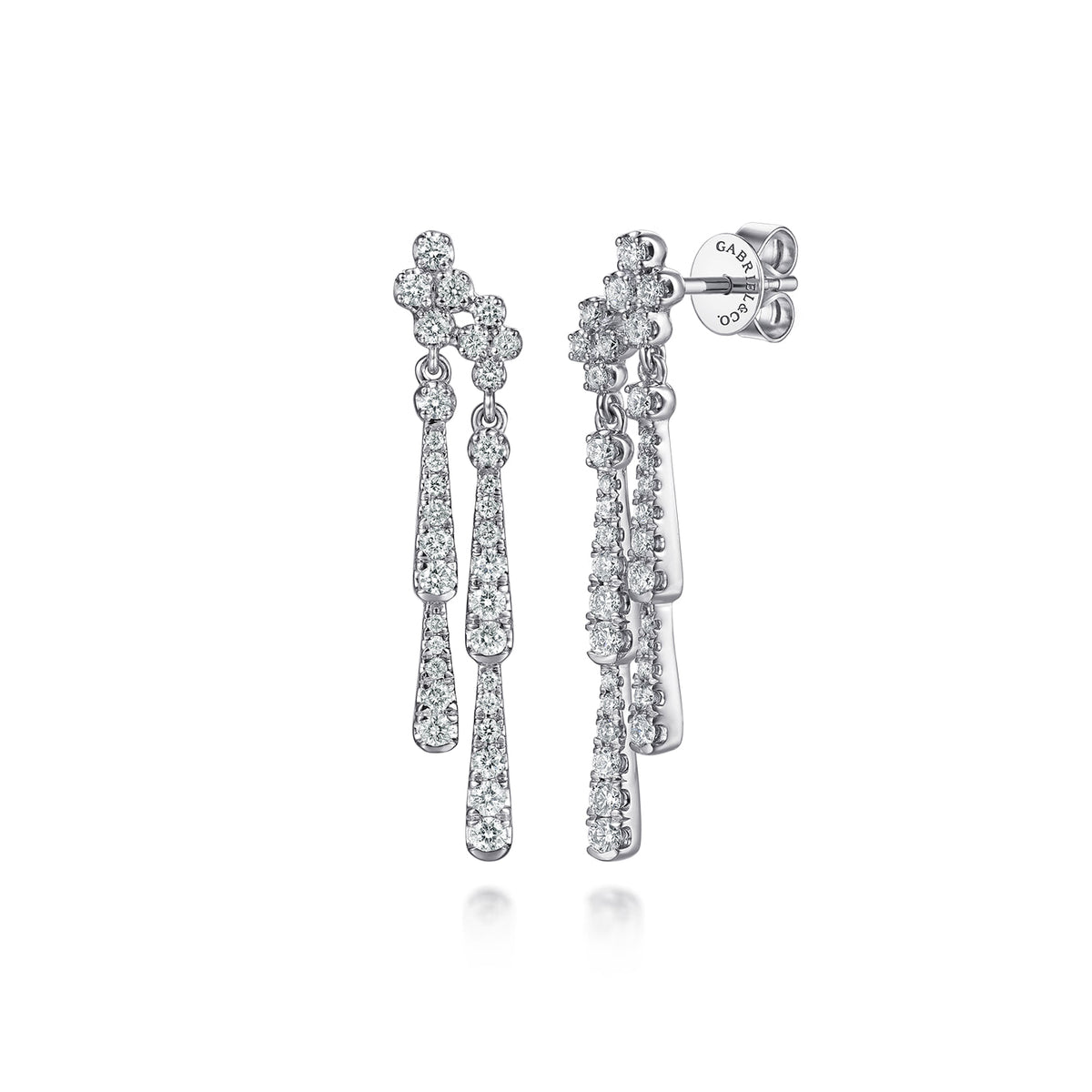 14K White Gold Graduating Diamond and Diamond Clover Stud Drop Earrings — Gabriel & Co. EG15734W45JJ