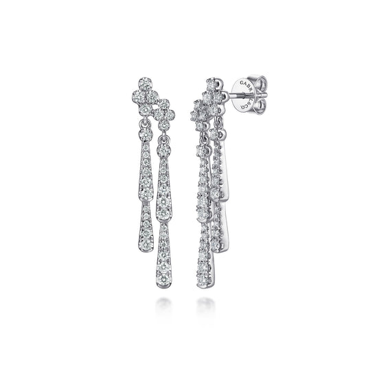 14K White Gold Graduating Diamond and Diamond Clover Stud Drop Earrings — Gabriel & Co. EG15734W45JJ