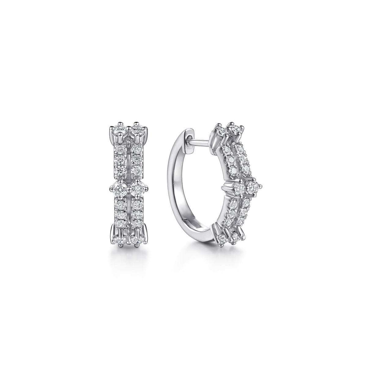 14K White Gold Double Row Diamond Huggie Earrings — Gabriel & Co. EG15736W45JJ