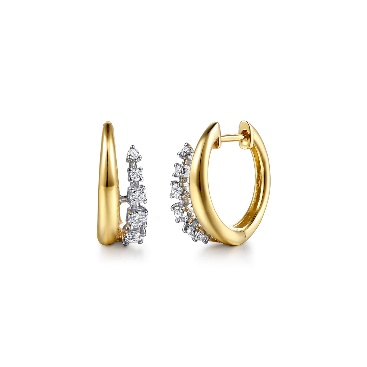 14K White&Yellow Gold Spike Graduating Diamond Huggie Earrings — Gabriel & Co. EG15738M45JJ