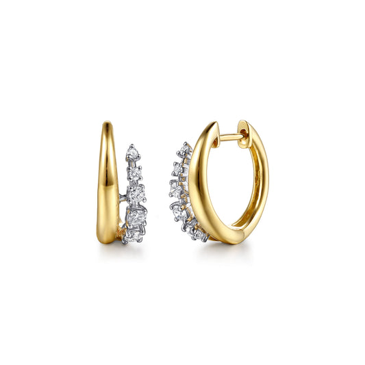 14K White&Yellow Gold Spike Graduating Diamond Huggie Earrings — Gabriel & Co. EG15738M45JJ