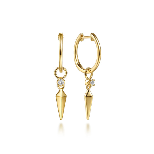 14K Yellow Gold Spike Diamond Huggie Drop Earrings — Gabriel & Co. EG15739Y45JJ
