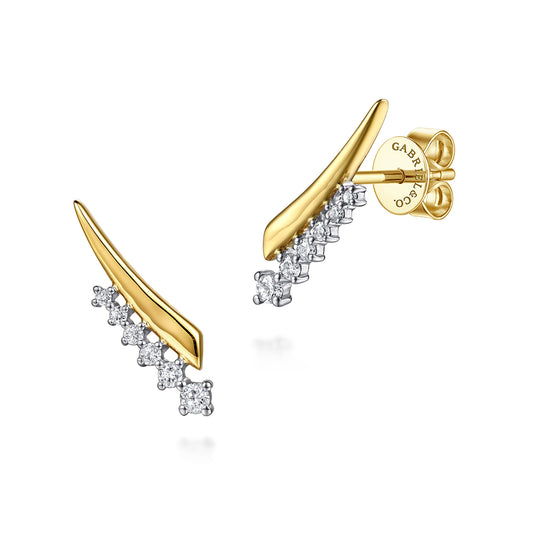 14K White&Yellow Gold Spike Graduating Diamond Ear Climber Earrings — Gabriel & Co. EG15741M45JJ